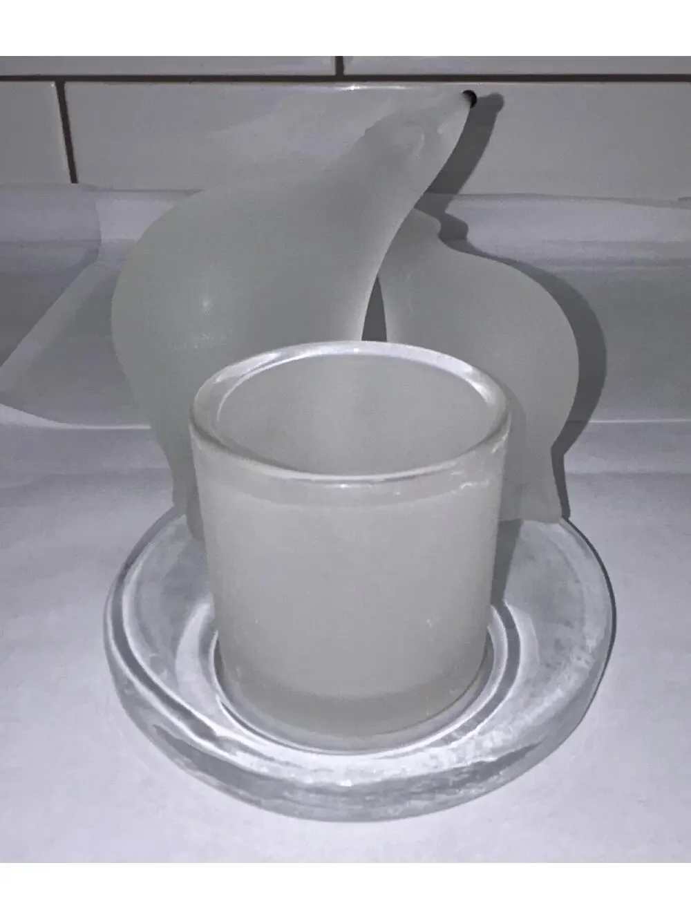 Partylite P7215 Double Polar Bears Heavy  Frosted Glass Votive Candle Holder - Picture 3 of 5